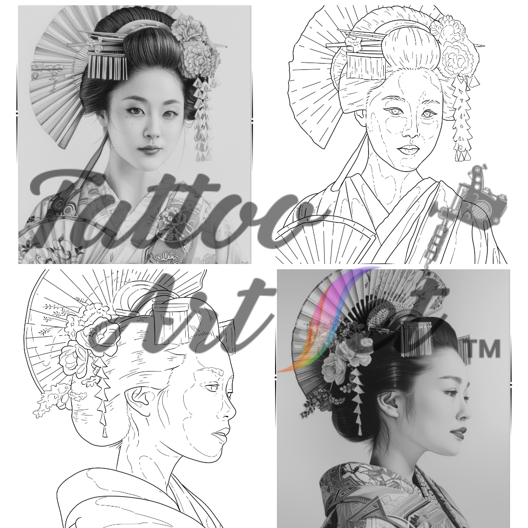 Pochoirs de Tatouage Geisha : Kit de Référence