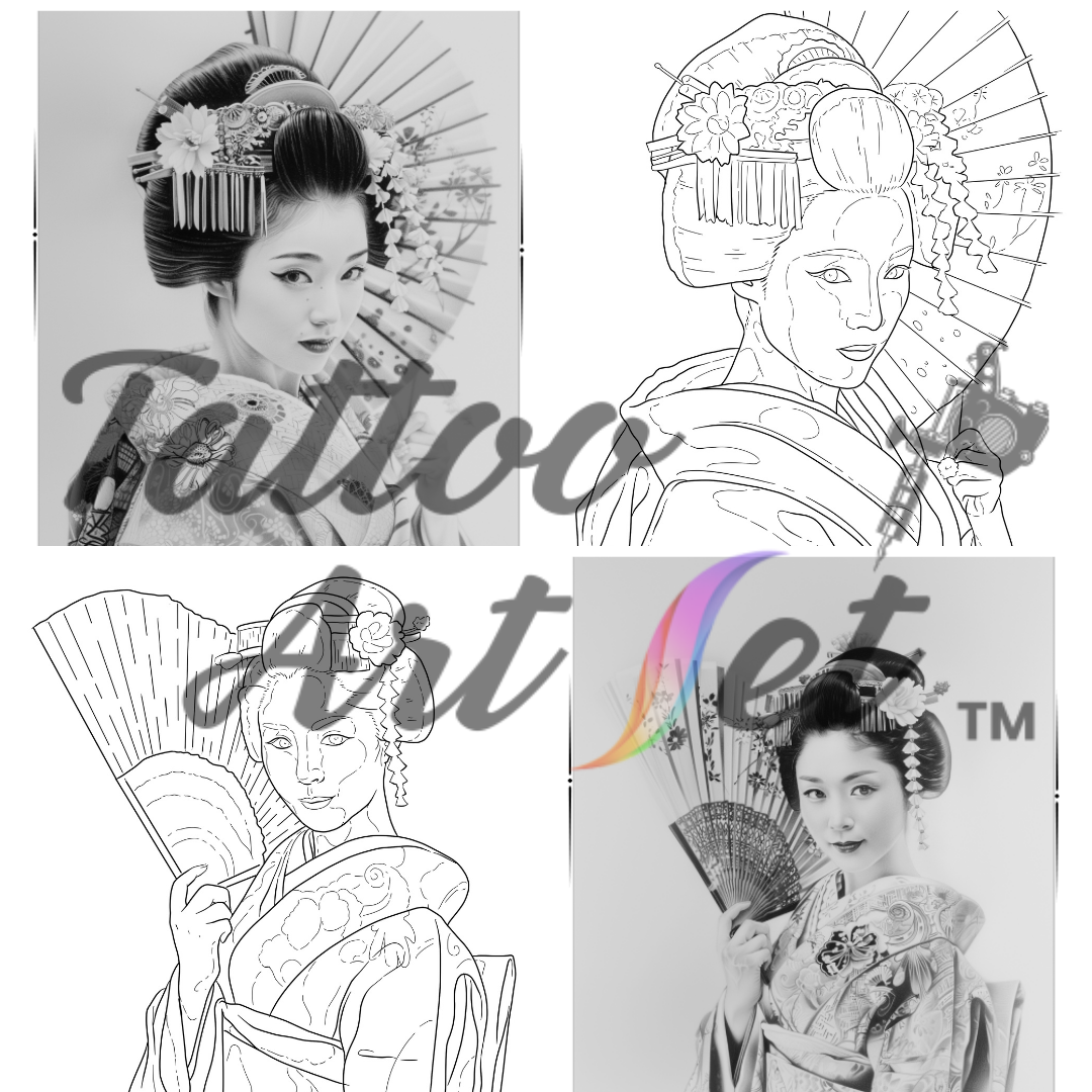 Pochoirs de Tatouage Geisha : Kit de Référence