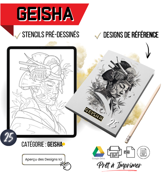 Pochoirs de Tatouage Geisha : Kit de Référence